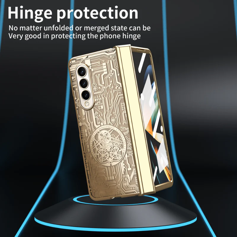 [Built-in Screen Protector] Samsung Galaxy Z Fold 4 SM-F936 Electroplated Mechanical Gear Full-cover Fashion-Forward Series Case - Image 5