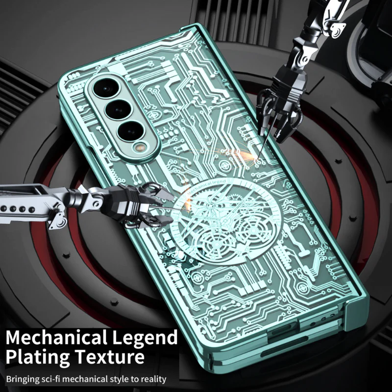 [Built-in Screen Protector] Samsung Galaxy Z Fold 4 SM-F936 Electroplated Mechanical Gear Full-cover Fashion-Forward Series Case - Image 6