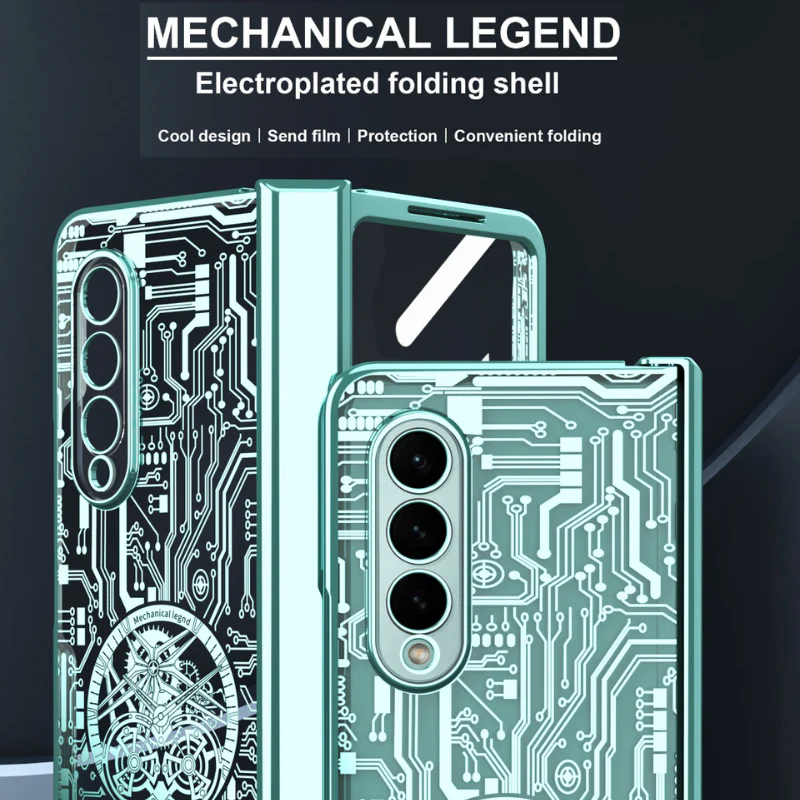 [Built-in Screen Protector] Samsung Galaxy Z Fold 4 SM-F936 Electroplated Mechanical Gear Full-cover Fashion-Forward Series Case - Image 7