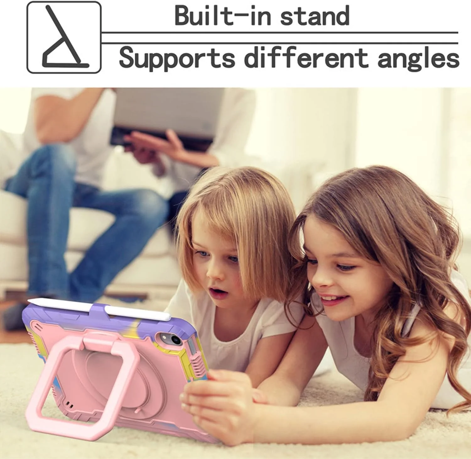 [Built-in Shoulder Strap][With Pen Slot] Apple iPad 7/8/9 10.2'' 7/8/9th Gen (2019/2020/2021) EVA Friendly Heavy Duty Ring Holder Stand Case - Image 4