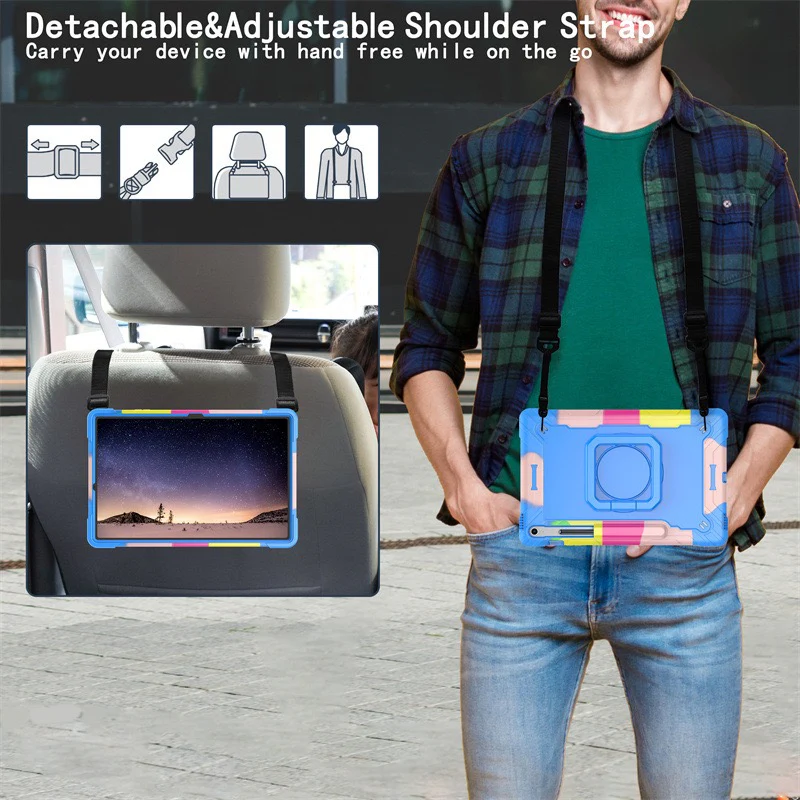 [Built-in Shoulder Strap][With Pen Slot] Samsung Galaxy Tab A9 Plus 11" 2023 EVA Friendly Heavy Duty Ring Holder Stand Case - Image 8