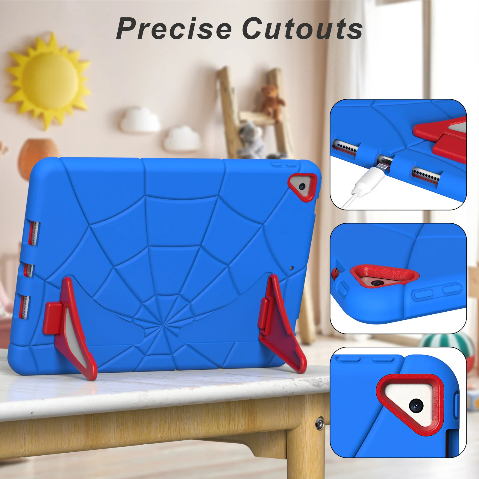 [Built-in Stand] Apple iPad 5/6 9.7'' 5/6th Gen (2017/2018) Spiderman Cartoon Kids Full-cover Silicone Shockproof Case - Image 4