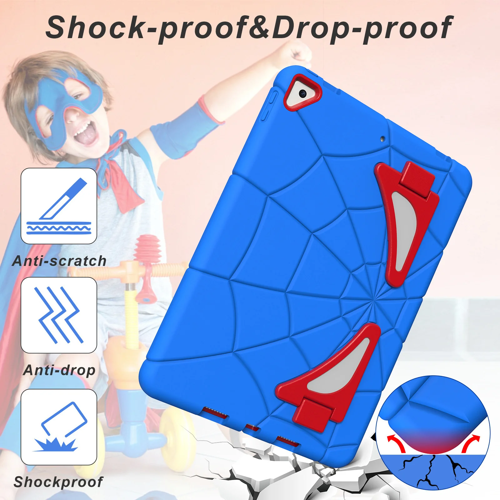 [Built-in Stand] Apple iPad 5/6 9.7'' 5/6th Gen (2017/2018) Spiderman Cartoon Kids Full-cover Silicone Shockproof Case - Image 5