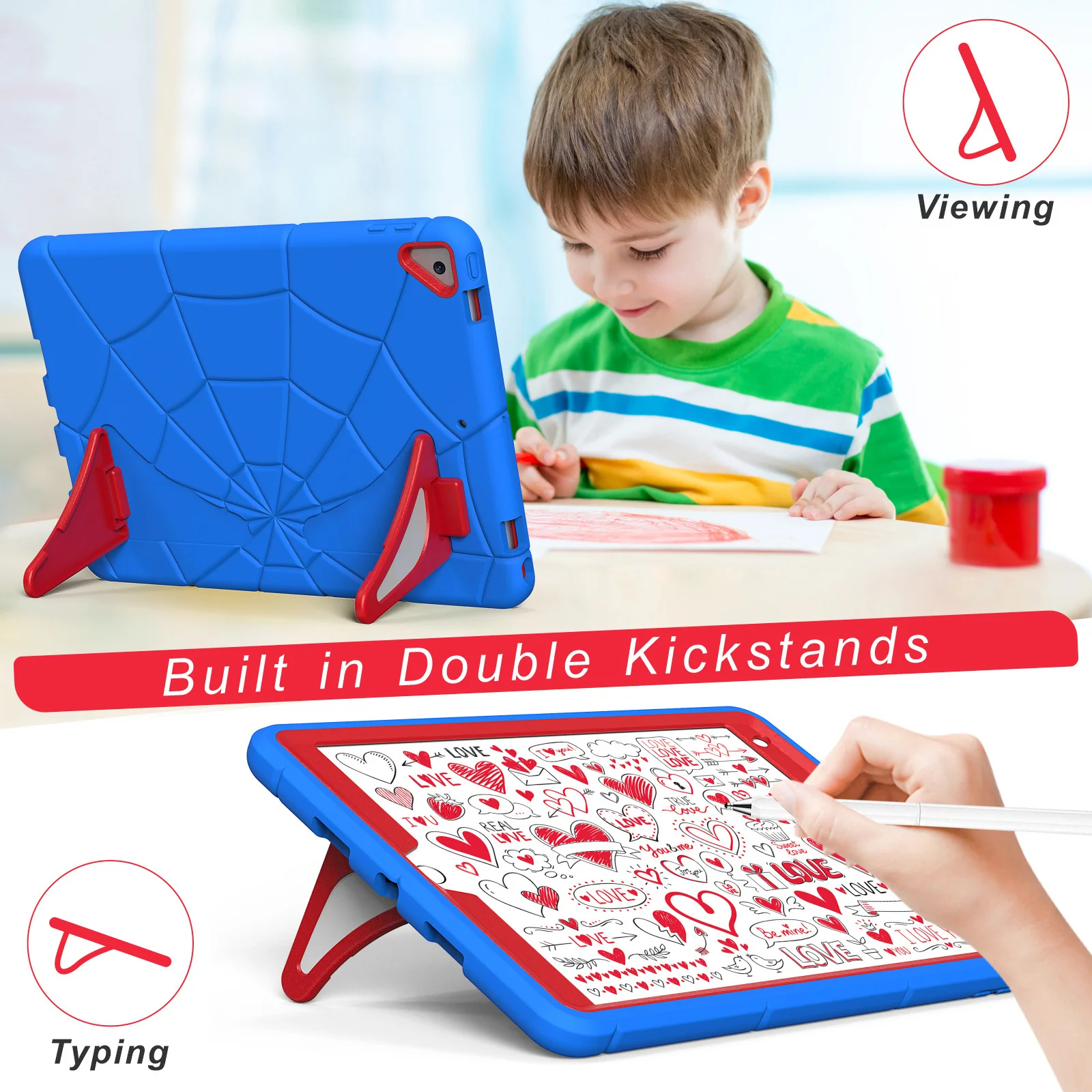 [Built-in Stand] Apple iPad 5/6 9.7'' 5/6th Gen (2017/2018) Spiderman Cartoon Kids Full-cover Silicone Shockproof Case - Image 8