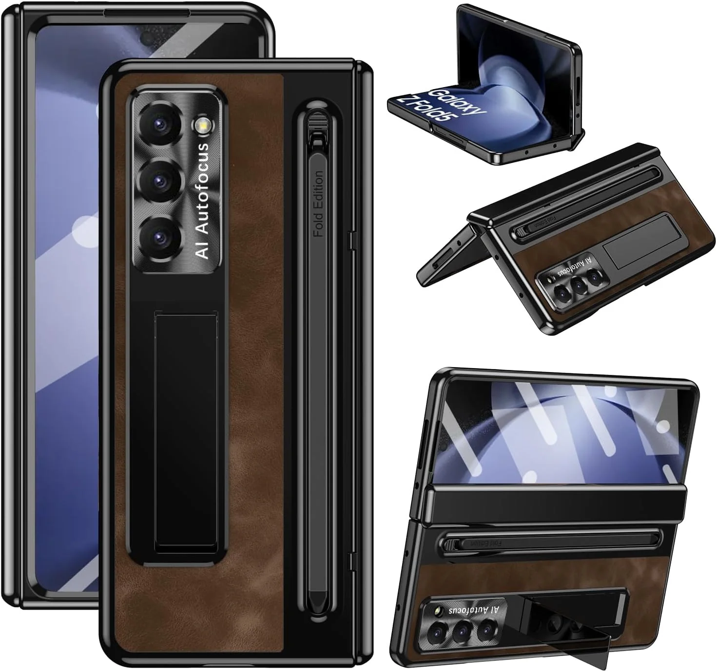 [Built-in Stand][Built in Screen Protector & Lens] Samsung Galaxy Z Fold7 - Full Covered Leather Hinge Sturdy Protective Shockproof Hard-shell Case - Image 2