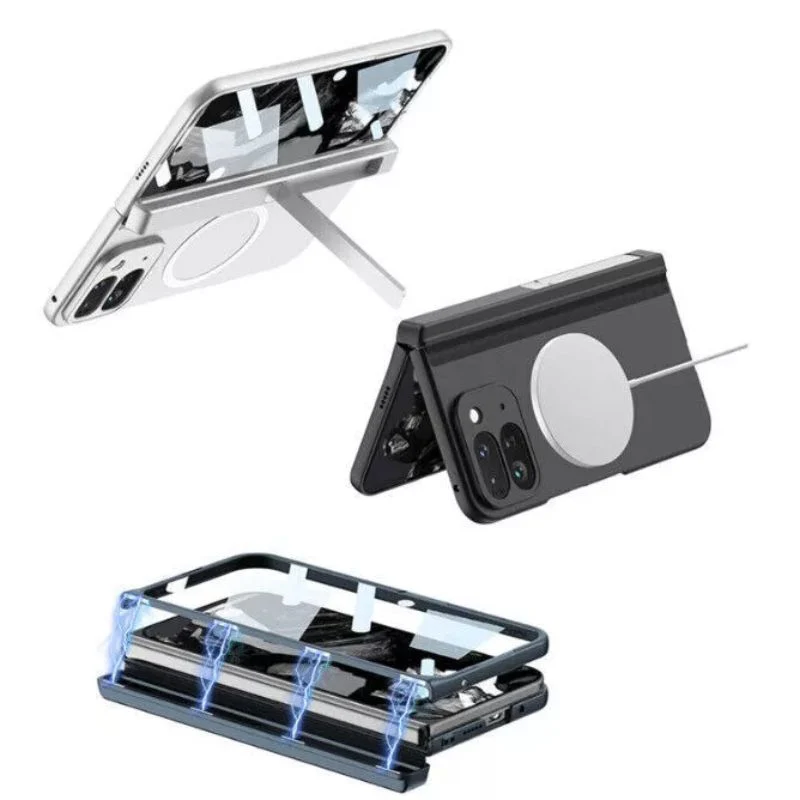 [Built-in Stand][Magsafe Compatible] Google Pixel 9 Pro Fold - Magnetic Foldable Magnetic Matte Hinged Stand Series Case - Image 6