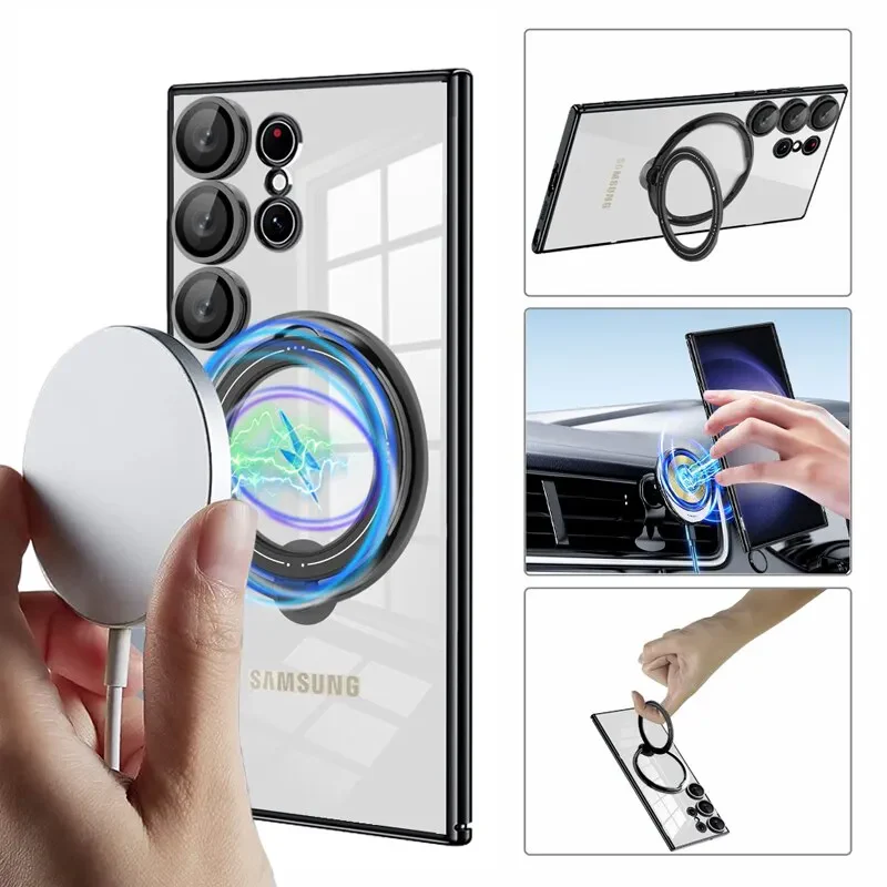 [Built-in Stand][Magsafe Compatible] Samsung Galaxy S24 SM-S921/Plus SM-S926/Ultra SM-S928/FE SM-S721 Full Coverage Transparent Essentials Series Case - Image 8