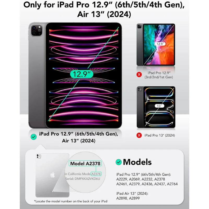 [Built-in & Stand][Pencil Holder] Apple iPad Pro 12.9-inch 3rd/4/5/6th Gen (2018/2020/2021/2022) Powerful Magnetic Attachment Slim Trifold Stand Supports Pencil(USB-C) Durable Protection Case - Image 2