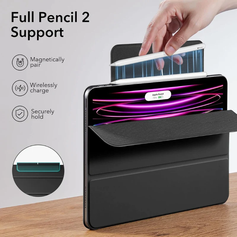 [Built-in & Stand][Pencil Holder] Apple iPad Pro 12.9-inch 3rd/4/5/6th Gen (2018/2020/2021/2022) Powerful Magnetic Attachment Slim Trifold Stand Supports Pencil(USB-C) Durable Protection Case - Image 3