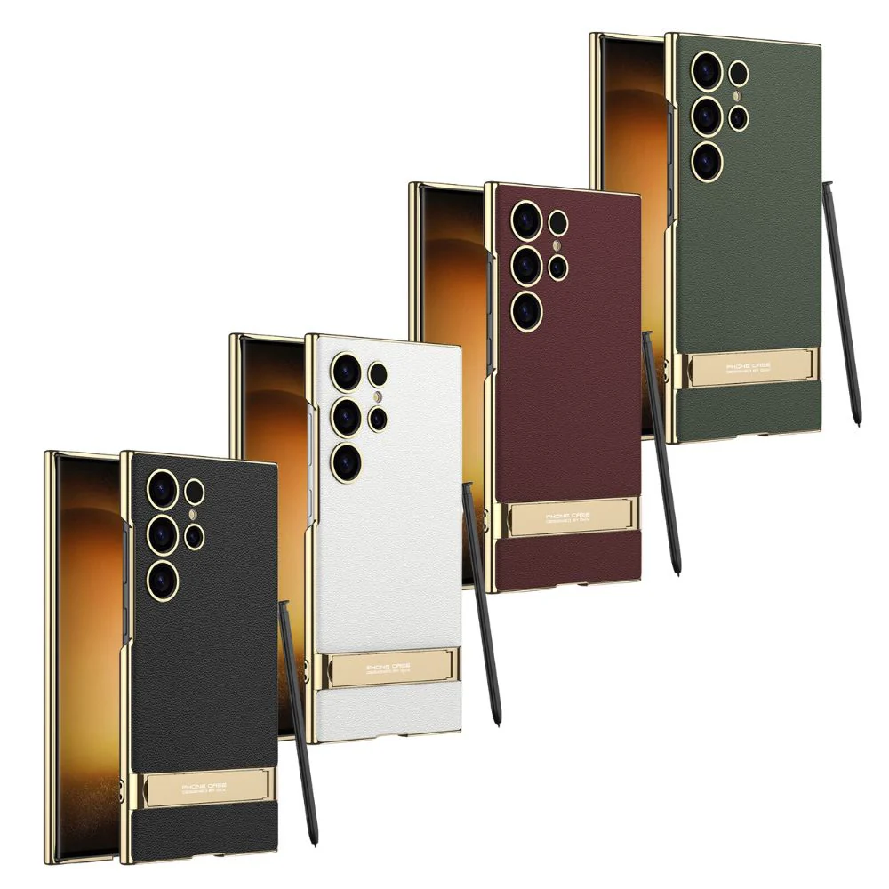[Built-in Stand] Samsung Galaxy S23 Ultra - Business Metal Frame Wireless Charging PU Leather Stand Case - Image 2