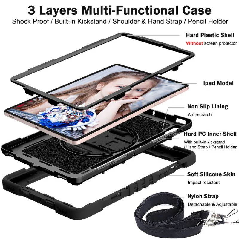 [Built-in Stand] Samsung Galaxy Tab A8 2022 10.5" (X200/X205) - 360 Degree Rotating Shockproof Protection Case With Hand & Shoulder Strap - Image 7