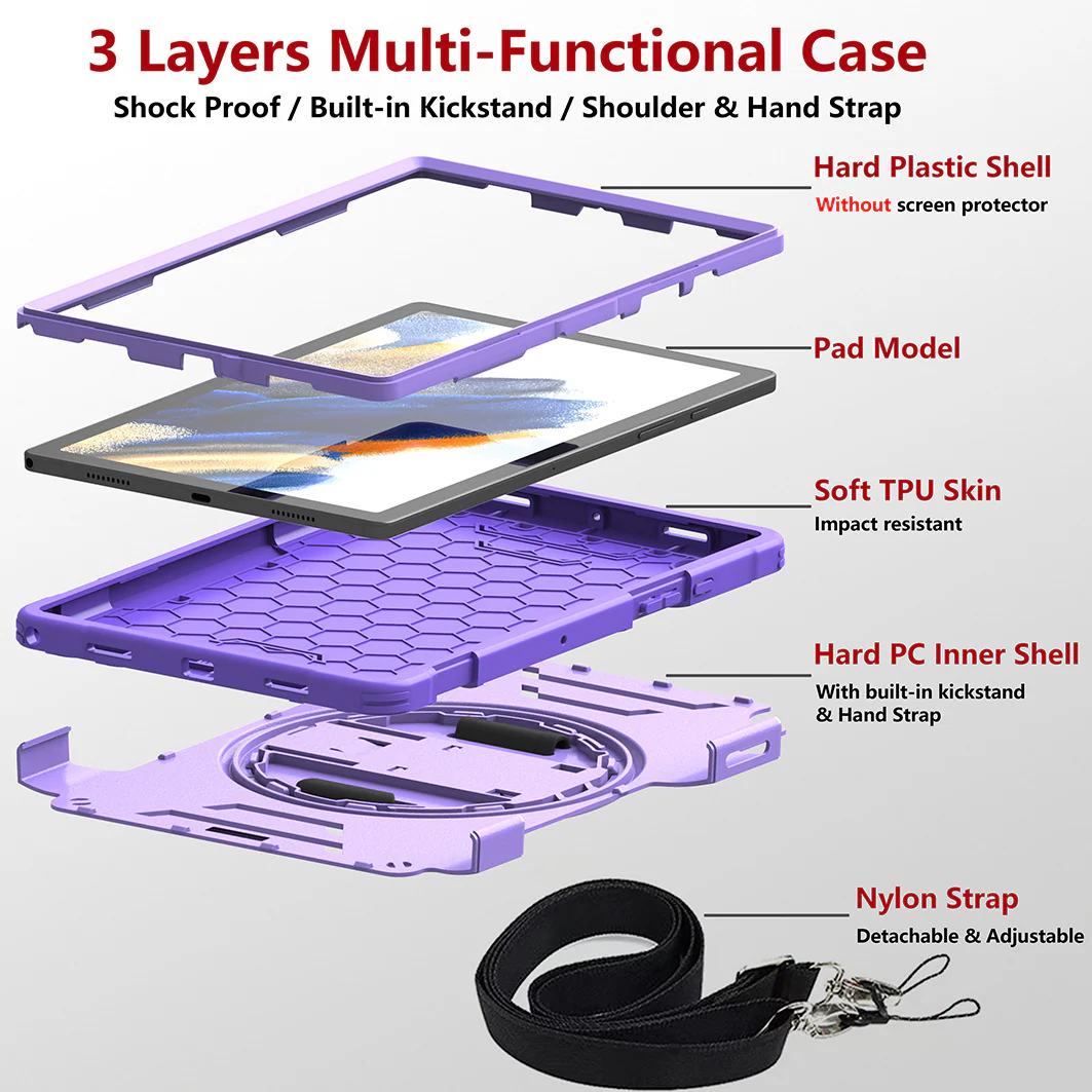 [Built-in Stand] Samsung Galaxy Tab A9 2023 8.7" (SM-X110) - 360 Degree Rotatable Multifunctional Protective Case With Hand & Shoulder Strap - Image 6
