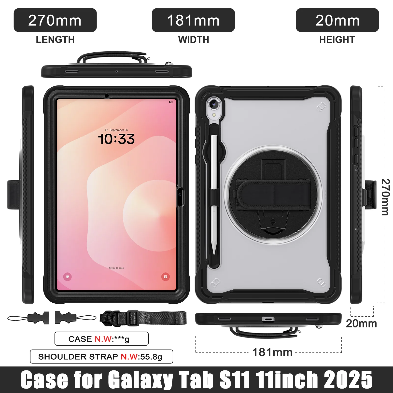 [Built-in Stand] Samsung Galaxy Tab S11 (2025) 11"360° Rotatable EVA Protection with Hand Strap - Image 8