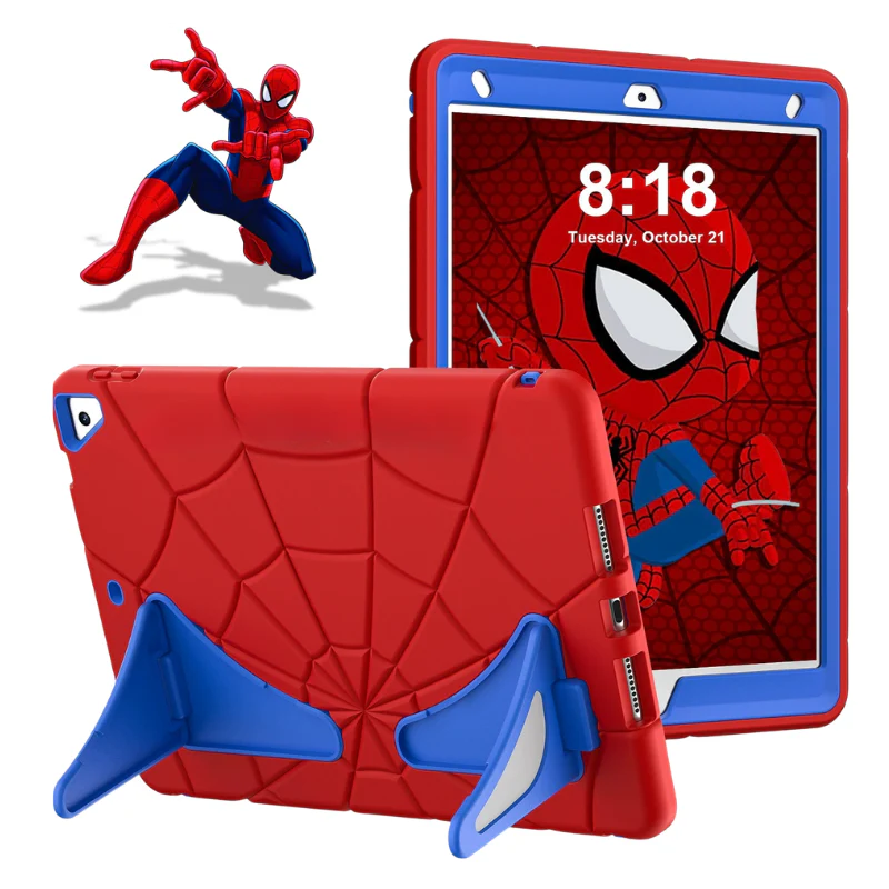 [Built-in Stand] Apple iPad 5/6 9.7'' 5/6th Gen (2017/2018) Spiderman Cartoon Kids Full-cover Silicone Shockproof Case