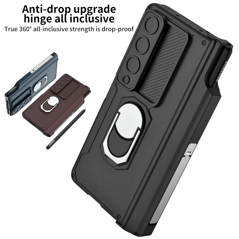 [Built-in Stand][With Slide Len Cover] Samsung Galaxy Z Fold 6 SM-F956 Magnetic Hinge With Ring Essentials Series Case - Image 11