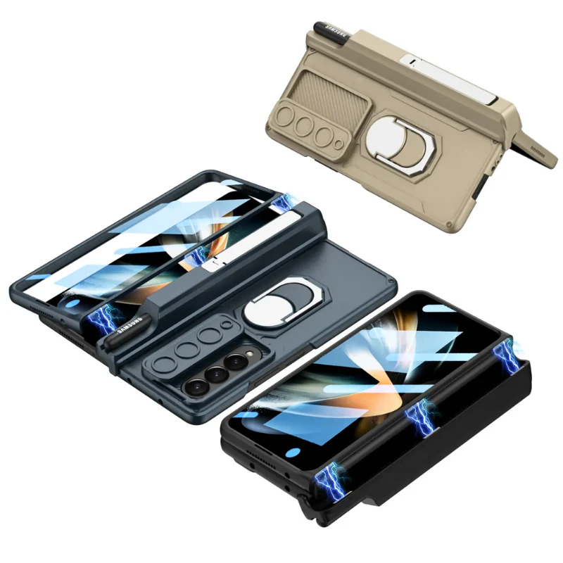 [Built-in Stand][With Slide Len Cover] Samsung Galaxy Z Fold 6 SM-F956 Magnetic Hinge With Ring Essentials Series Case - Image 12