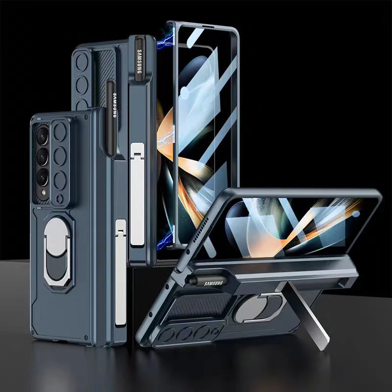 [Built-in Stand][With Slide Len Cover] Samsung Galaxy Z Fold 6 SM-F956 Magnetic Hinge With Ring Essentials Series Case - Image 15