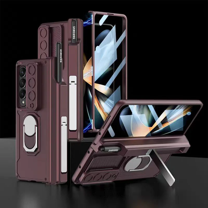 [Built-in Stand][With Slide Len Cover] Samsung Galaxy Z Fold 6 SM-F956 Magnetic Hinge With Ring Essentials Series Case - Image 16