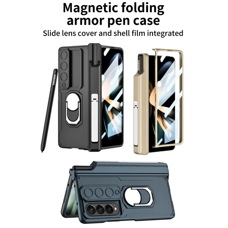 [Built-in Stand][With Slide Len Cover] Samsung Galaxy Z Fold 6 SM-F956 Magnetic Hinge With Ring Essentials Series Case - Image 3