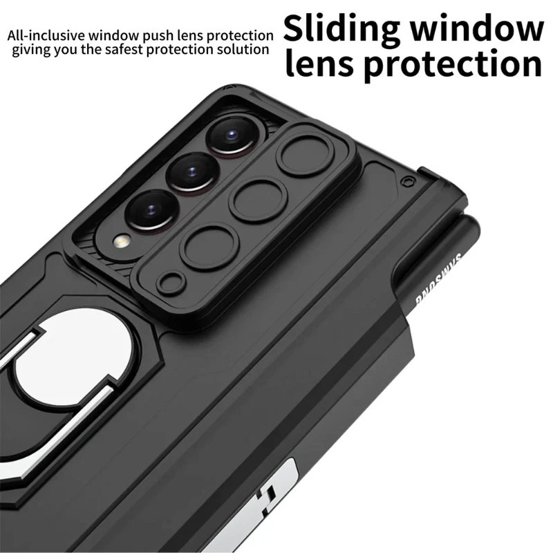 [Built-in Stand][With Slide Len Cover] Samsung Galaxy Z Fold 6 SM-F956 Magnetic Hinge With Ring Essentials Series Case - Image 4