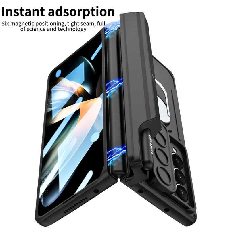 [Built-in Stand][With Slide Len Cover] Samsung Galaxy Z Fold 6 SM-F956 Magnetic Hinge With Ring Essentials Series Case - Image 5