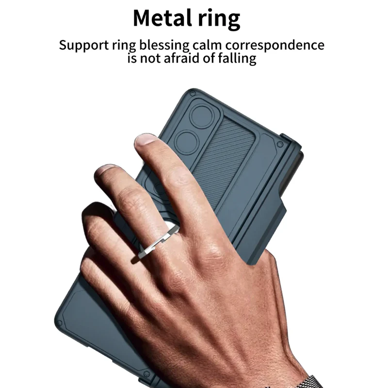 [Built-in Stand][With Slide Len Cover] Samsung Galaxy Z Fold 6 SM-F956 Magnetic Hinge With Ring Essentials Series Case - Image 6