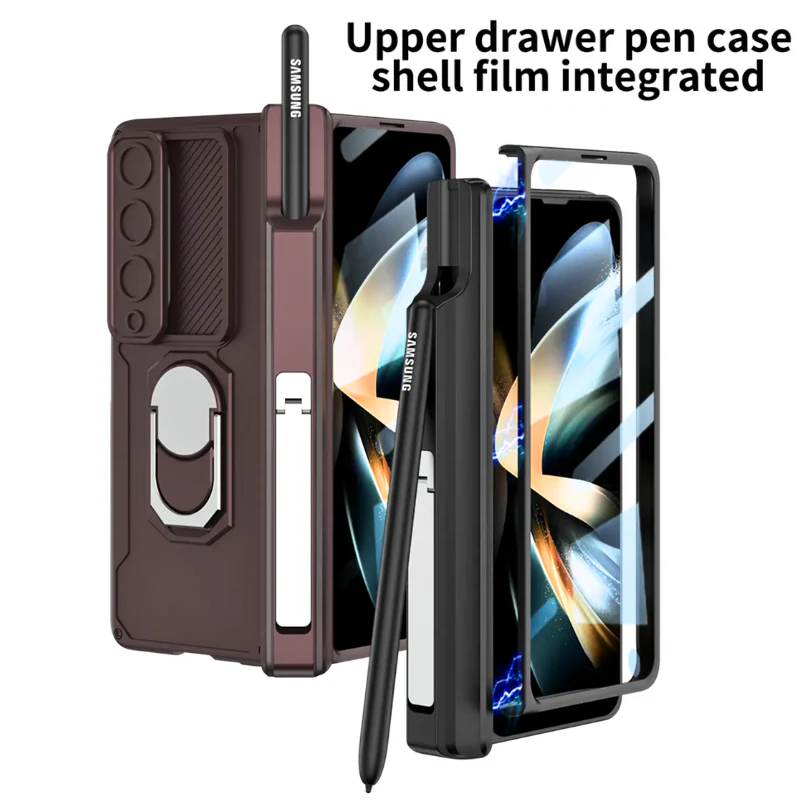 [Built-in Stand][With Slide Len Cover] Samsung Galaxy Z Fold 6 SM-F956 Magnetic Hinge With Ring Essentials Series Case - Image 7