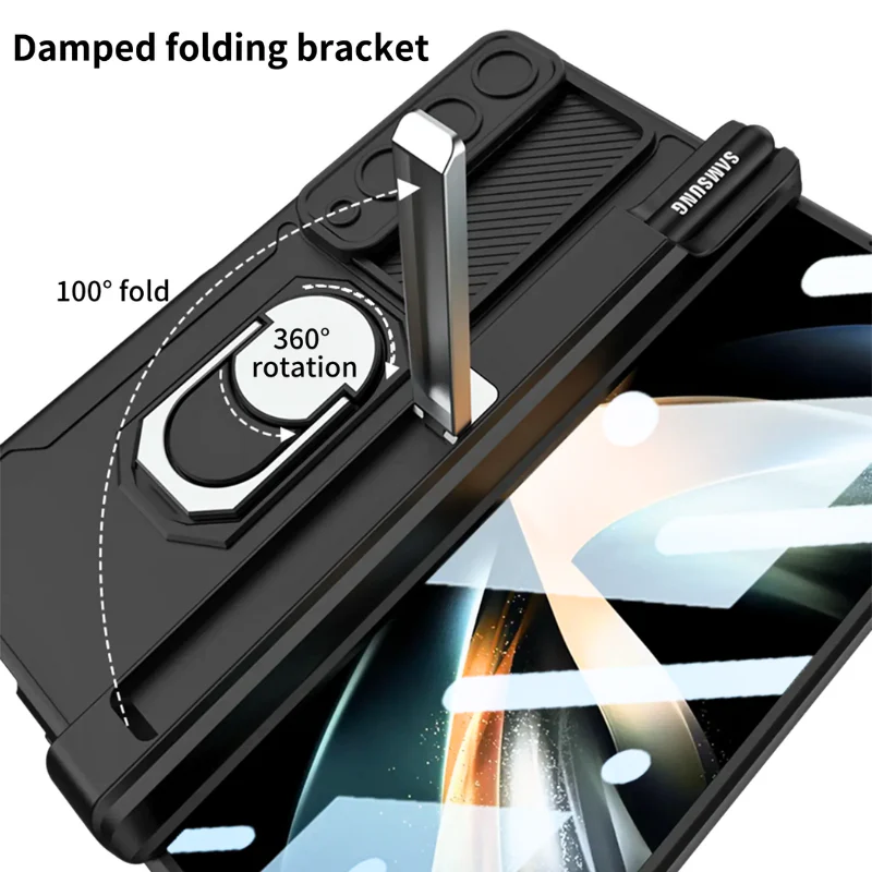 [Built-in Stand][With Slide Len Cover] Samsung Galaxy Z Fold 6 SM-F956 Magnetic Hinge With Ring Essentials Series Case - Image 8