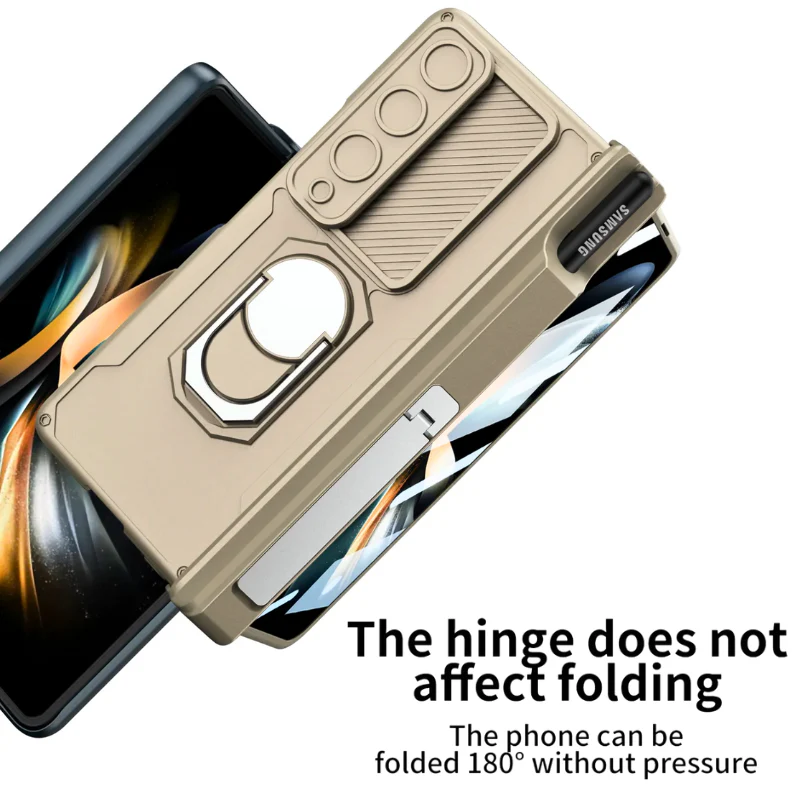 [Built-in Stand][With Slide Len Cover] Samsung Galaxy Z Fold 6 SM-F956 Magnetic Hinge With Ring Essentials Series Case - Image 9