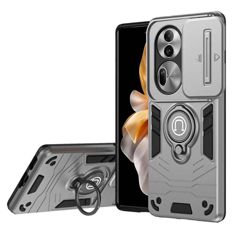 [Built-in Stand][With Slide Lens Cover] OPPO Reno11/Pro/F - PC + TPU 2 in 1 Anti-Drop Protective Shell Case - Image 3