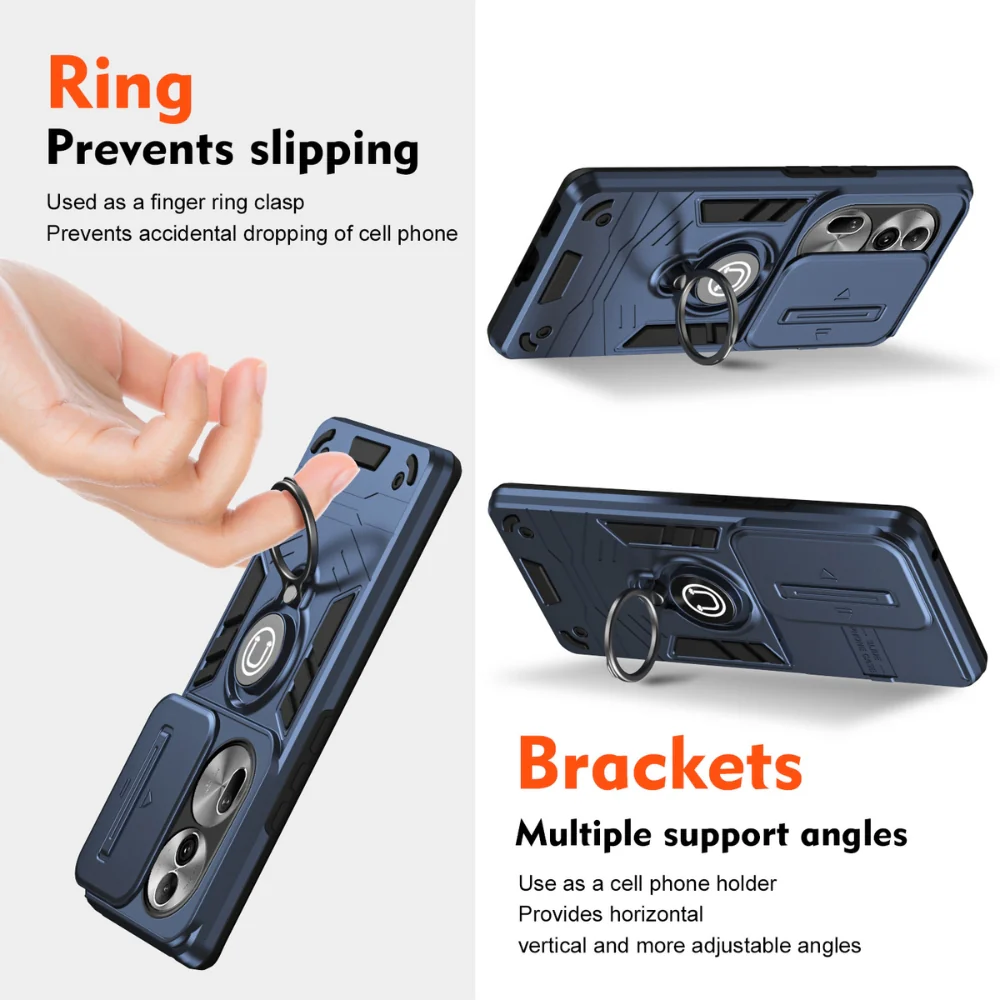 [Built-in Stand][With Slide Lens Cover] OPPO Reno11/Pro/F - PC + TPU 2 in 1 Anti-Drop Protective Shell Case - Image 5