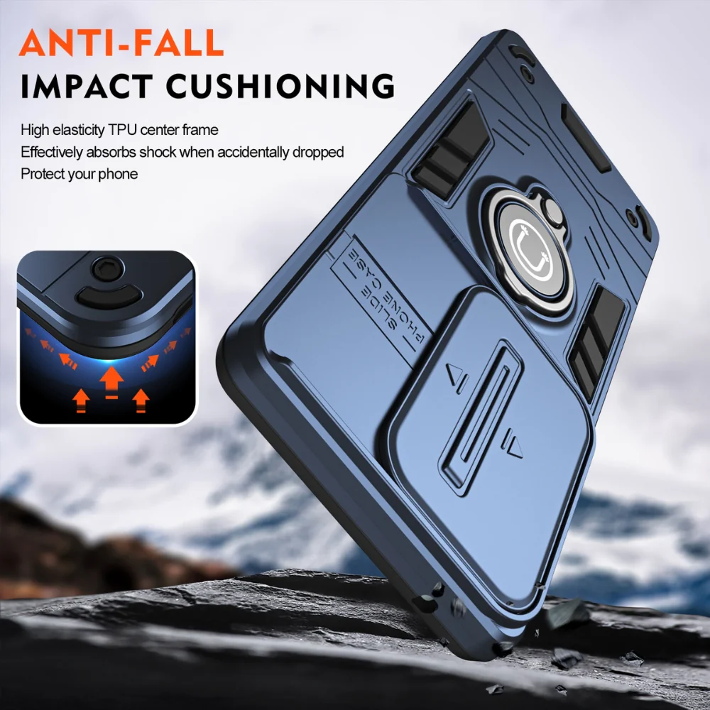 [Built-in Stand][With Slide Lens Cover] OPPO Reno11/Pro/F - PC + TPU 2 in 1 Anti-Drop Protective Shell Case - Image 7
