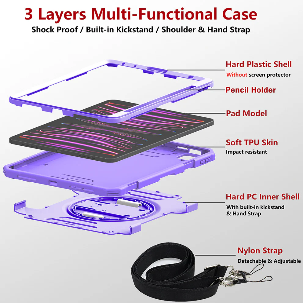 [Built-in Stand][With Wrist Strap] Apple iPad 10.9/11'' 10/11th Gen (2022/2025) Heavy Duty Ring Holder Stand Case - Image 4