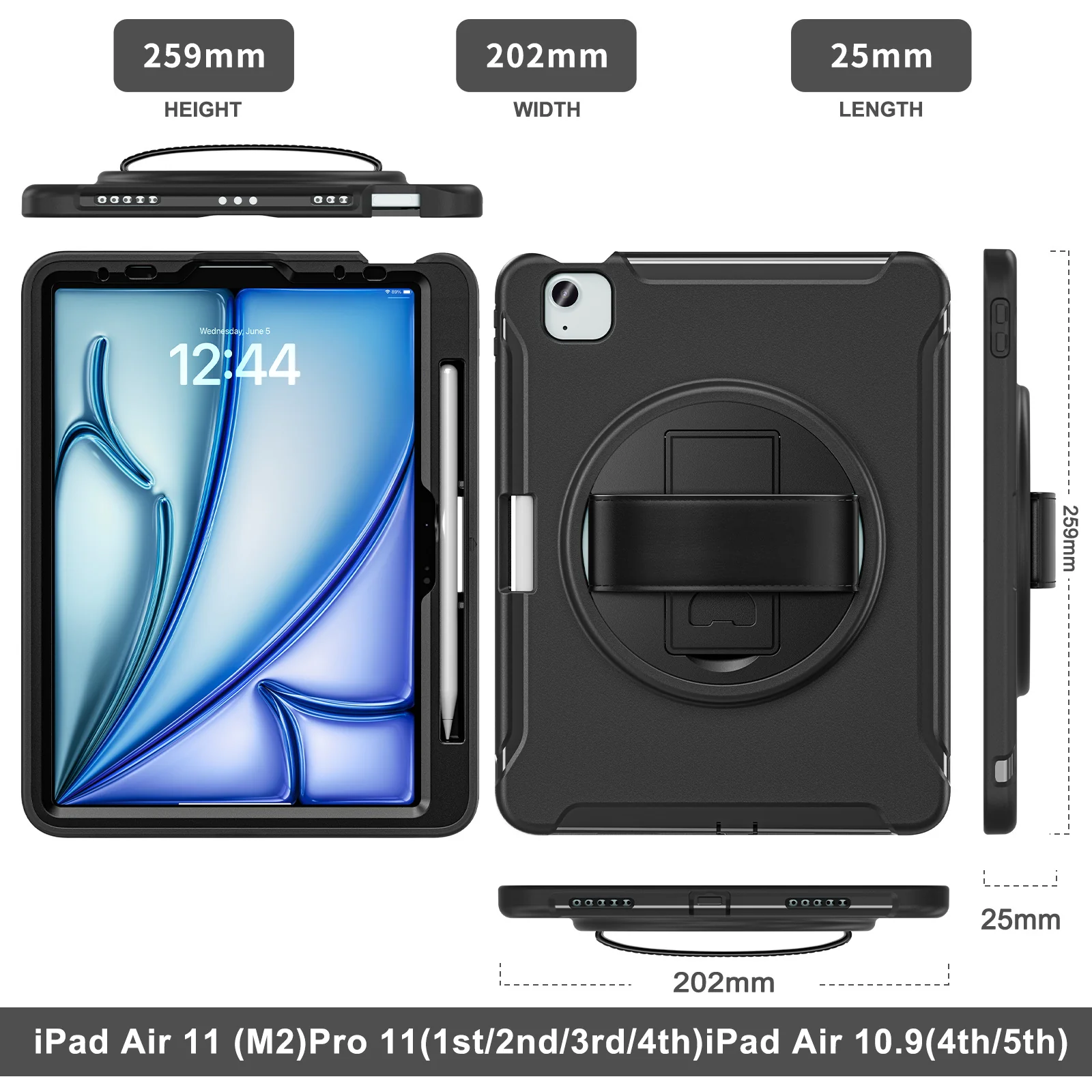 [Built-in Stand][With Wrist Strap] Apple iPad Pro 11-inch 1st/2nd/3rd/4th (2018/2020/2021/2022) TPU Full-body Heavy Duty Ring Holder Stand Case - Image 3