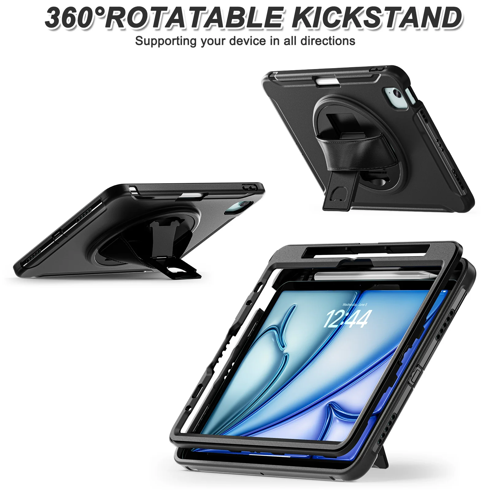 [Built-in Stand][With Wrist Strap] Apple iPad Pro 11-inch 1st/2nd/3rd/4th (2018/2020/2021/2022) TPU Full-body Heavy Duty Ring Holder Stand Case - Image 7