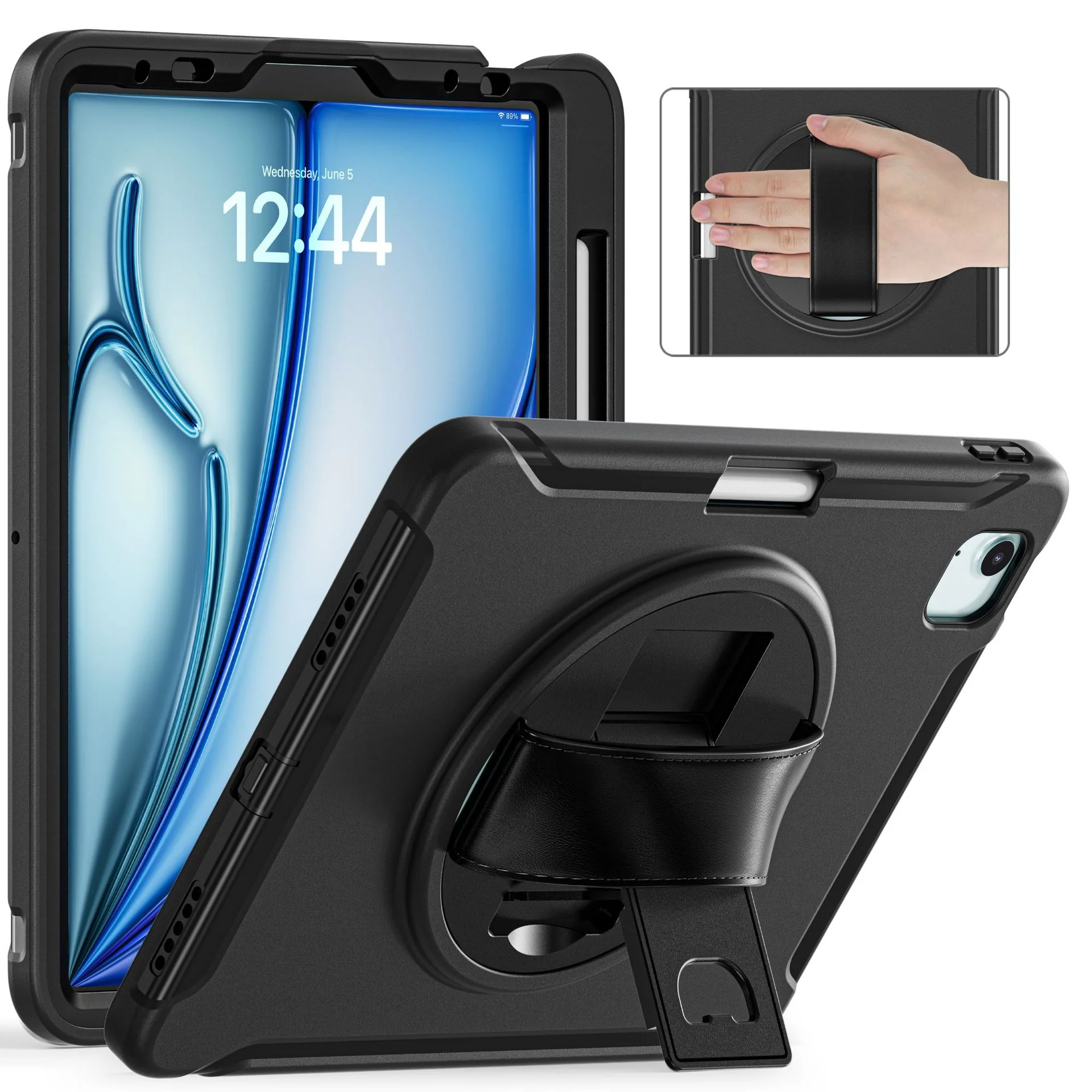 [Built-in Stand][With Wrist Strap] Apple iPad Pro 11-inch 1st/2nd/3rd/4th (2018/2020/2021/2022) TPU Full-body Heavy Duty Ring Holder Stand Case
