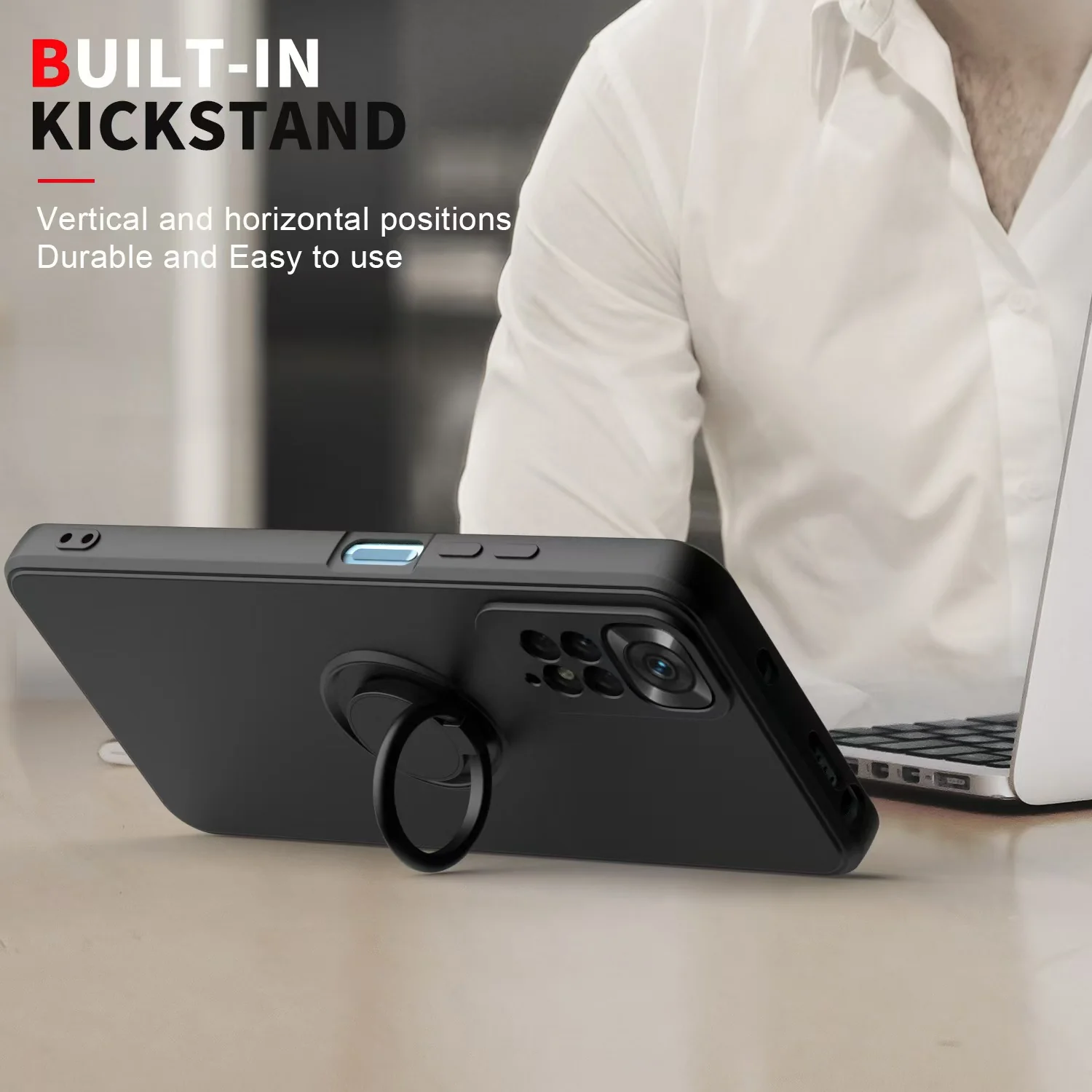 [Built-in Stand] Xiaomi Redmi Note 11/S Liquid Silicone Drop-Proof Stand Series Case - Image 4