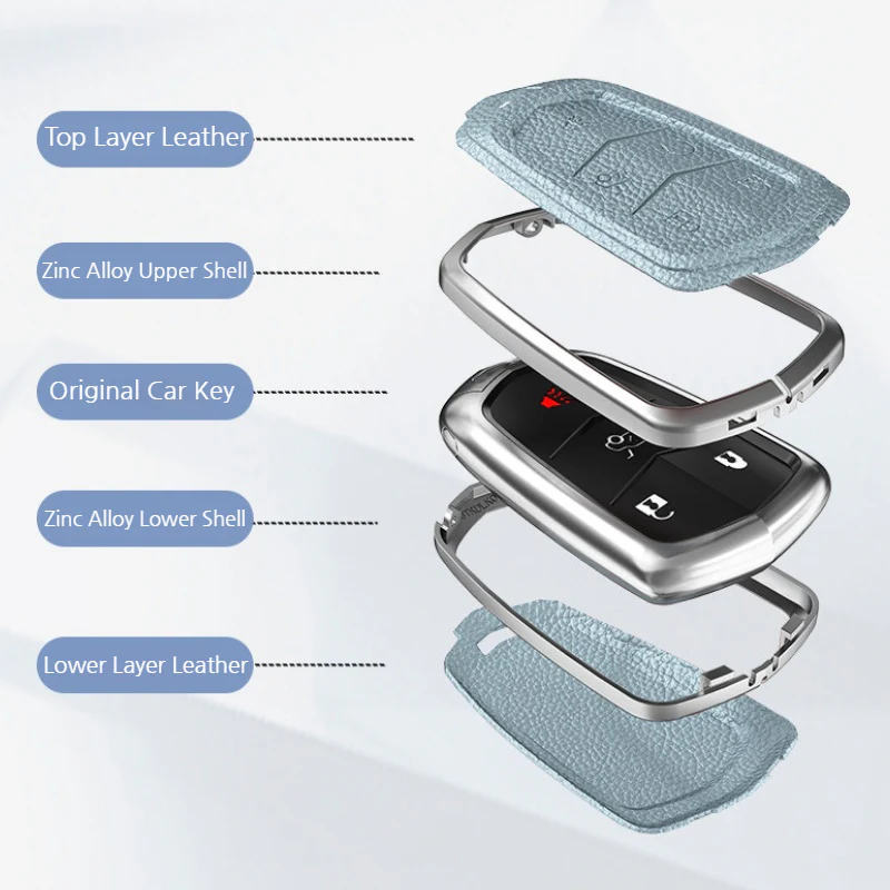 Cadillac Zinc Alloy + Leather Protection Car Key Fob Case Cover For XT5, TS-L, CT6, XT4, XTS - Image 2