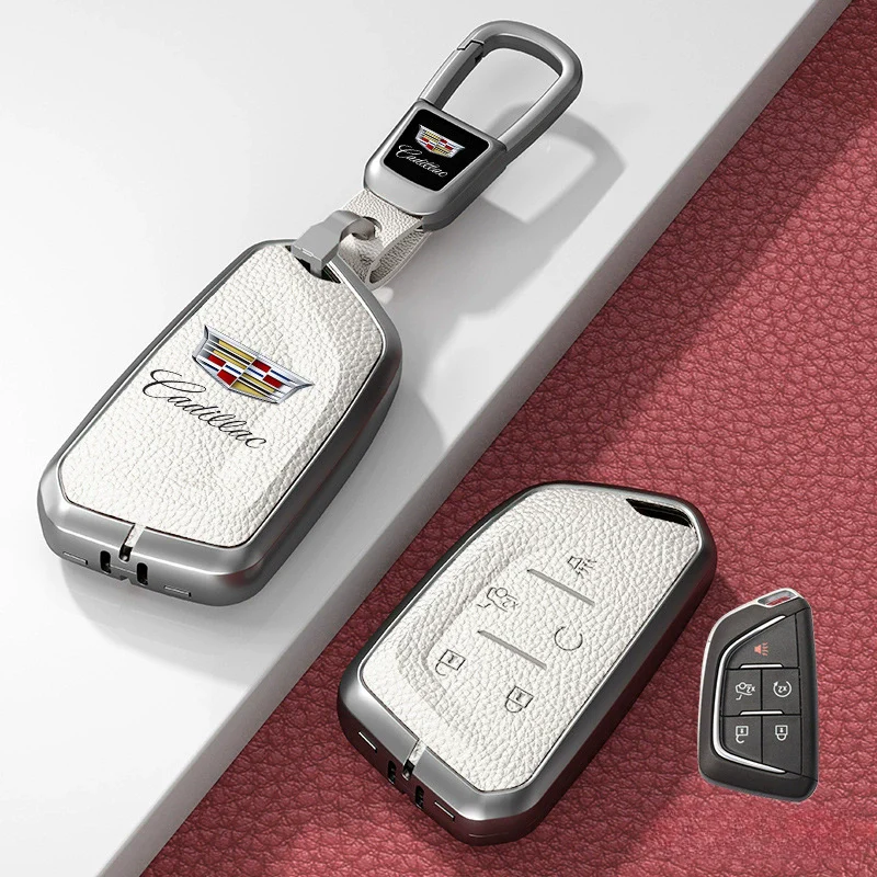 Cadillac Zinc Alloy + Leather Protection Car Key Fob Case Cover For XT5, TS-L, CT6, XT4, XTS - Image 23