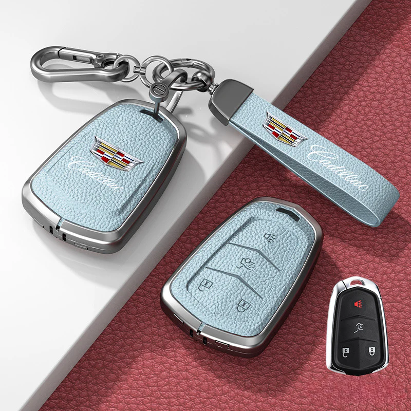 Cadillac Zinc Alloy + Leather Protection Car Key Fob Case Cover For XT5, TS-L, CT6, XT4, XTS - Image 8