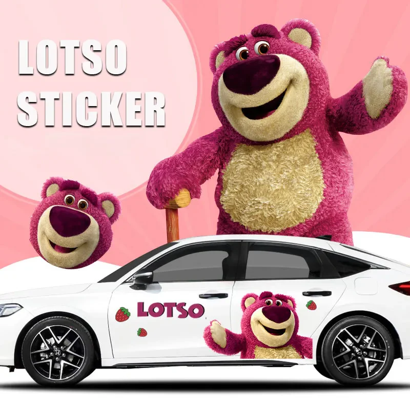 Cute Strawberry Bear Car Body Sticker – Self-Adhesive Kawaii Lotso PVC Soft Film For Car Decoration