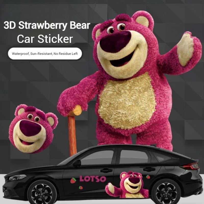 Cute Strawberry Bear Car Body Sticker – Self-Adhesive Kawaii Lotso PVC Soft Film For Car Decoration - Image 2