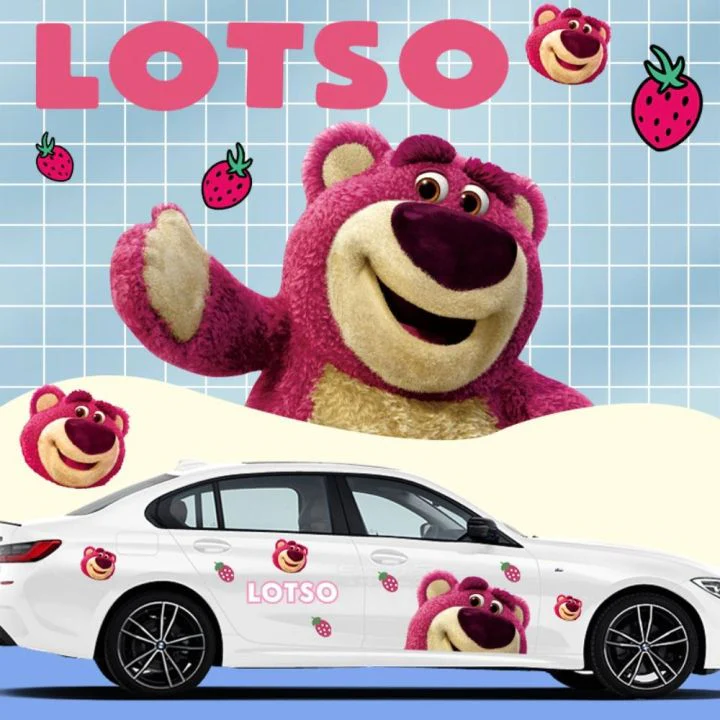 Cute Strawberry Bear Car Body Sticker – Self-Adhesive Kawaii Lotso PVC Soft Film For Car Decoration - Image 3