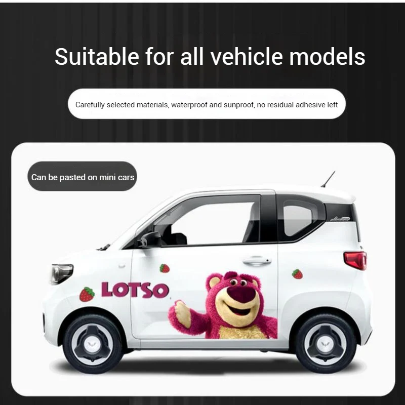 Cute Strawberry Bear Car Body Sticker – Self-Adhesive Kawaii Lotso PVC Soft Film For Car Decoration - Image 5