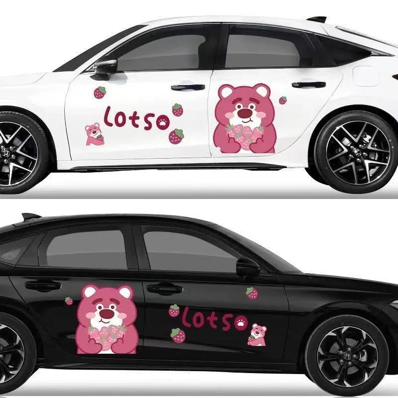 Cute Strawberry Bear Car Body Sticker – Self-Adhesive Kawaii Lotso PVC Soft Film For Car Decoration - Image 6