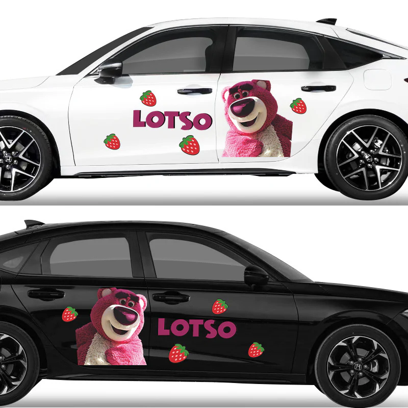Cute Strawberry Bear Car Body Sticker – Self-Adhesive Kawaii Lotso PVC Soft Film For Car Decoration - Image 8