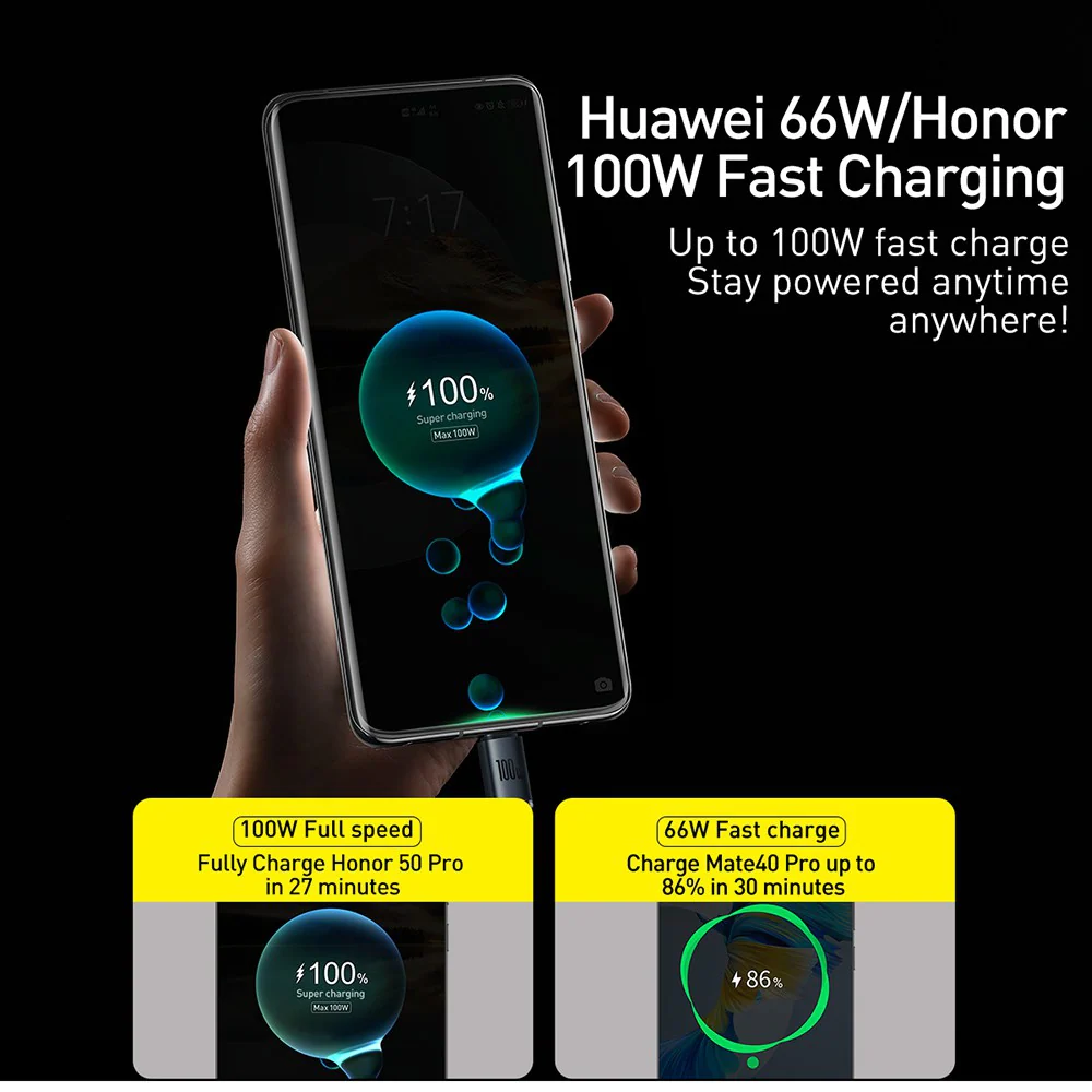CW-FXP Baseus Crystal Shine Series Fast Charging Data Cable USB to Type-C 100W 1.2m - Black - Image 4