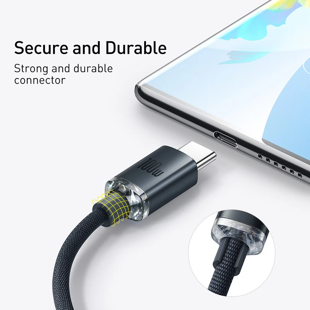CW-FXP Baseus Crystal Shine Series Fast Charging Data Cable USB to Type-C 100W 2m - Black - Image 6