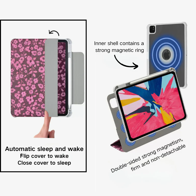 [Detachable][Built-in Pen Slot] Apple iPad 10.9/11'' 10/11th Gen (2022/2025) Floral Magnetic Double-Sided Full-Cover Protective Case - Image 4