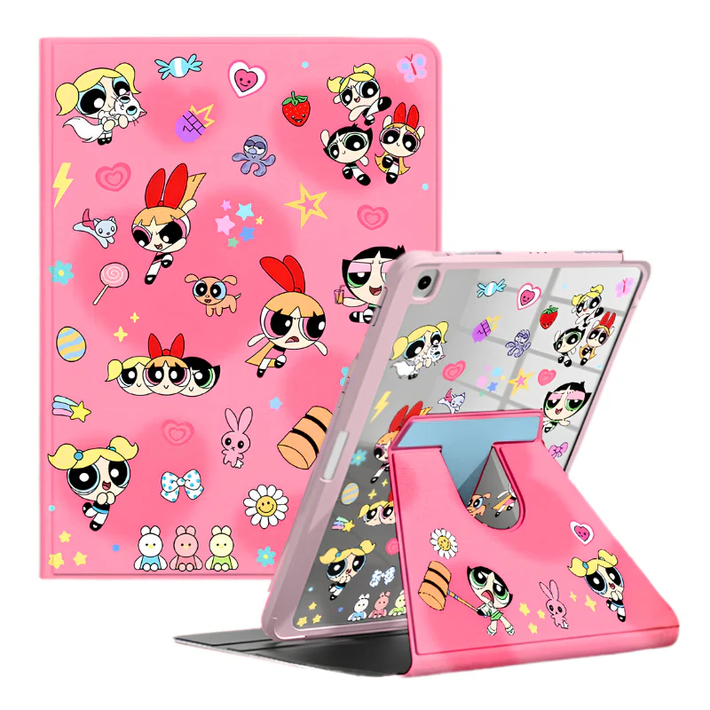 [Detachable][Built-in Pen Slot] Apple iPad 7/8/9 10.2'' 7/8/9th Gen (2019/2020/2021) Powerpuff Girls Smart 360° Degree Rotate Stand Shockproof Flip Cover Case